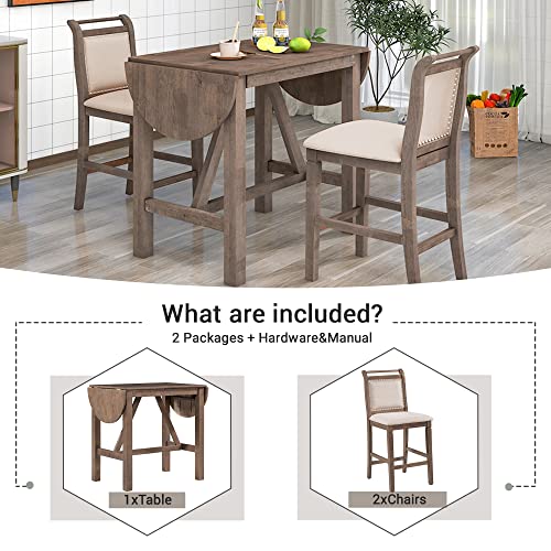 LUMISOL 3 Piece Drop Leaf Table Set with 2 Chairs, White H249