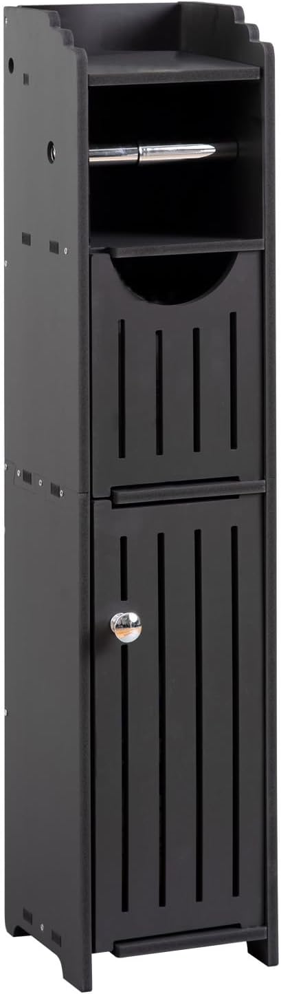 AOJEZOR Bathroom Storage Cabinet with Toilet Paper Holder for Mega Roll, Matte Black G9244