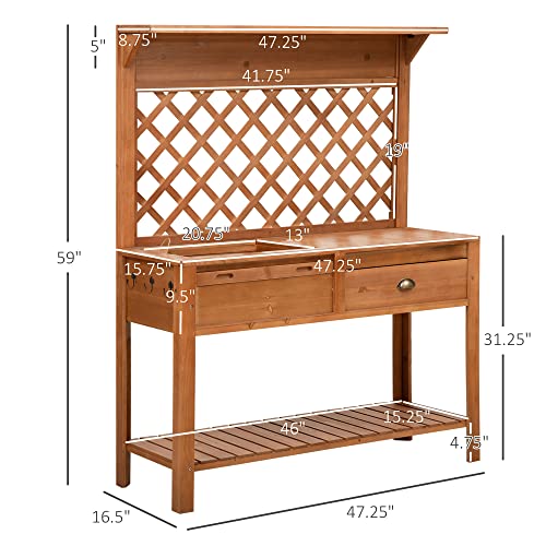 Outsunny Garden Potting Bench Outdoor Wooden Workstation Table with Storage Shelf E755029