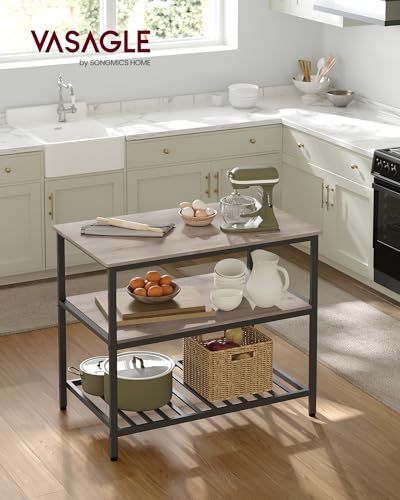 VASAGLE Kitchen Island with 3 Shelves, 47.2 Inches, Rustic Brown and Black W99569