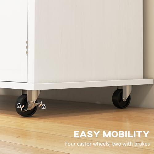 HOMCOM Kitchen Island on Wheels with Rubberwood Top, Navy Blue X7812