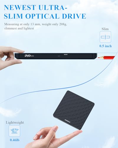 External CD DVD Drive for Laptop, USB 3.0 Type-C, Slim Portable Burner T70166