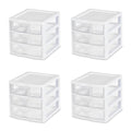 Sterilite 4-Pack 3 Drawer Unit, Plastic Desktop Organizer with Clear Drawers, White Frame - Stackable Multi-Purpose Storage for Office Supplies, Craft Rooms, Classrooms and Home Organization