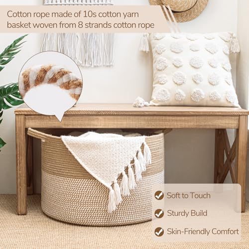 INDRESSME Large Cotton Rope Storage Basket with Handles, 90L Grey R37552