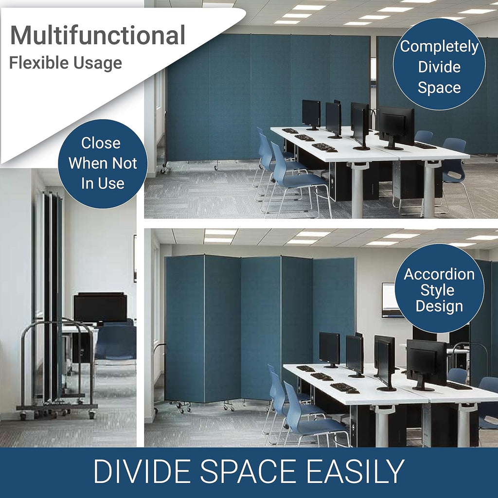 5-Panel Folding Room Divider with Metal Frame, 6'H x 9'5"W, Grey Smoke Fabric P4562
