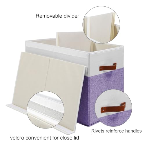 Large Toy Storage Box with Lid and Dividers for Kids, Beige and White X95078