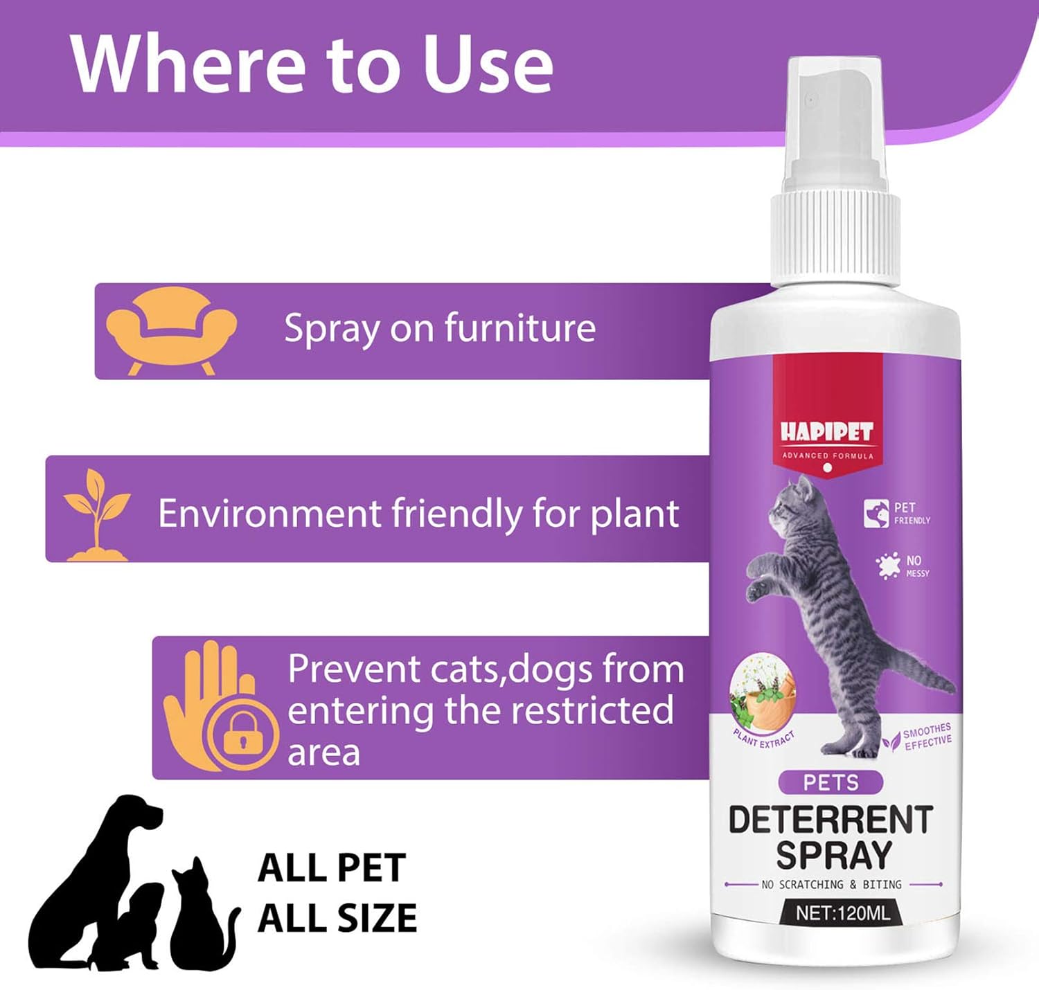 Cat Deterrent Spray, Natural Indoor & Outdoor Repellent for Pets L7893