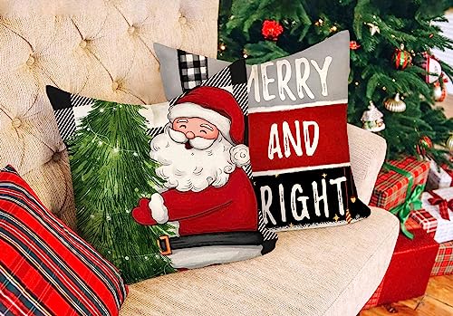 Red Christmas Pillow Covers 18x18 Set of 4 Farmhouse Snowman Santa Tree V263