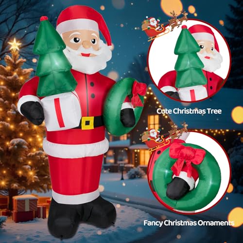8FT Christmas Inflatables Santa Claus with Christmas Tree, LED Lights, Outdoor Yard Decor B208795
