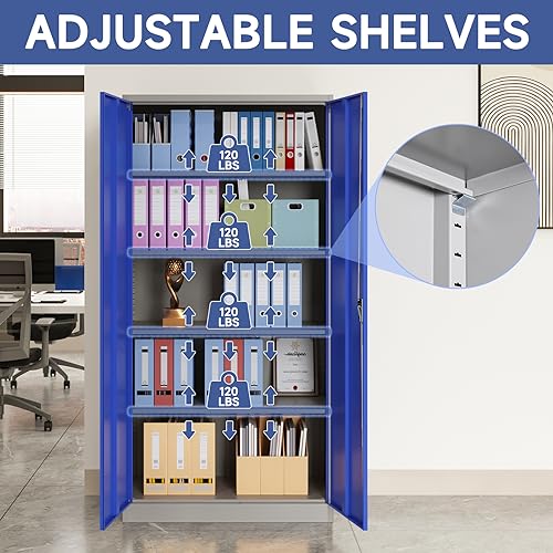 Metal Storage Cabinet with Doors and Shelves, 71" Locking Steel, White L799