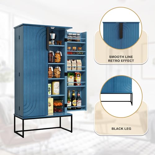 ARTPOWER 46" Blue Pantry Cabinet with Adjustable Shelves B794396