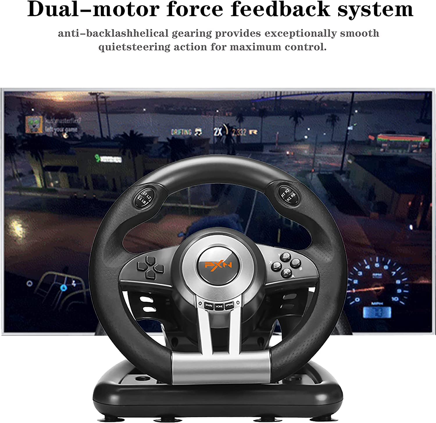 PXN V3II Gaming Steering Wheel with Pedal for PC, PS3, PS4, Xbox One, Xbox Series X/S, N-Switch N852906