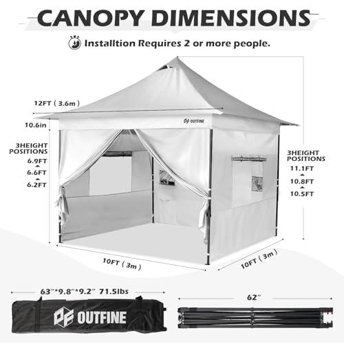 OUTFINE Heavy Duty 10x10 Pop Up Canopy Tent with 3 Side Walls, White Q980400