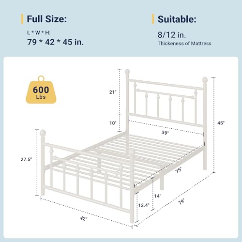 Allewie 14 Inch Full Size Metal Platform Bed Frame with Victorian Headboard, Black E84939
