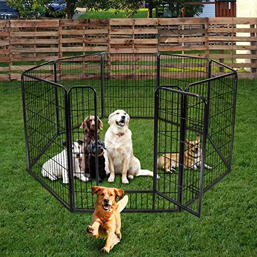LEMY 16 Panels 32 in Metal Pet Playpen with Door, Black N86004