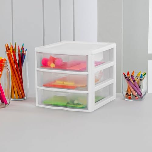 Sterilite ClearView 3-Drawer Cart, Small Plastic Storage Organizer, White H116205