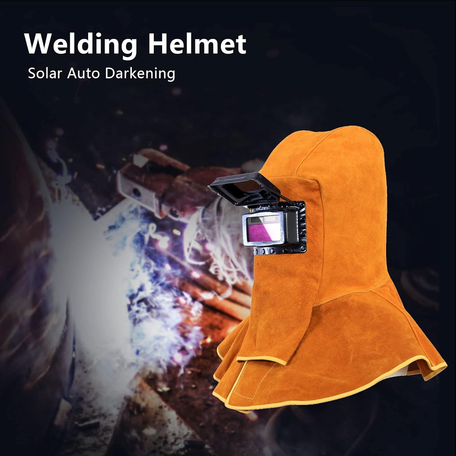 Leather Welding Mask with Solar Auto Darkening Filter, Yellow I380