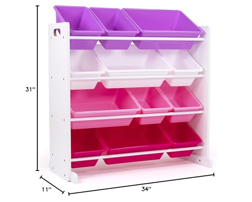 Humble Crew Kids Toy Storage Organizer with 12 Plastic Bins, Grey/White O74556