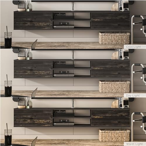 Atelier Mobili Floating TV Stand for 75 inch TV, Wall Mounted, Black Oak D599620