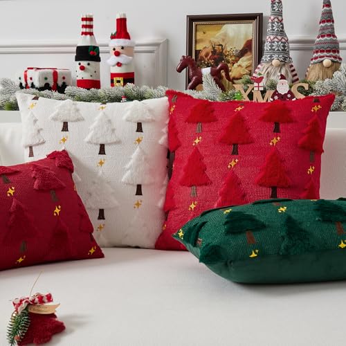 UGASA Star Christmas Decorative Pillow Covers 18x18 Inch Set of 2 Dark Green Q9265