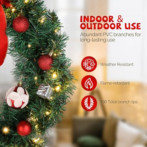 VINGLI 48 Inch Pre-lit Artificial Christmas Wreath with 150 LED Lights T885