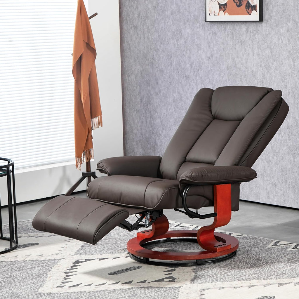 HOMCOM Manual Swivel Recliner Chair PU Leather with Footrest, Brown O9918