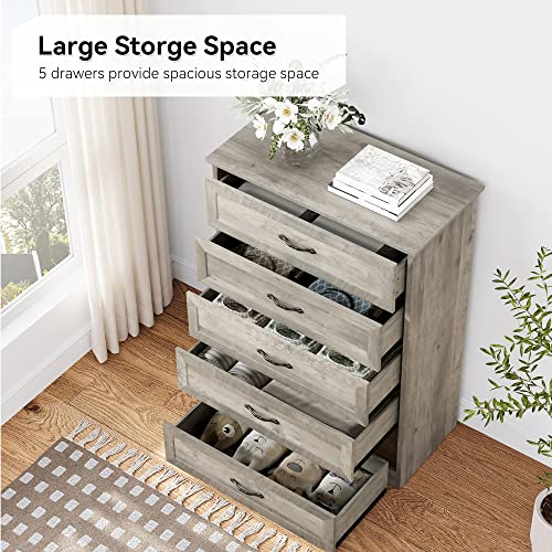 Grey Wood Dresser with 6 Drawers for Bedroom P8885