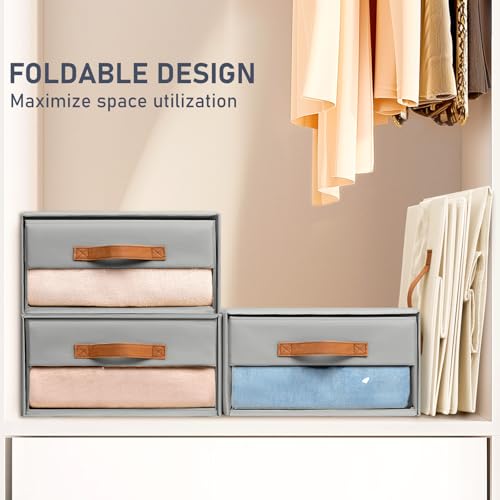DIMJ Closet Organizers and Storage - Fabric Bins with Drawers, Stackable, 4-Pack, Grey G8366