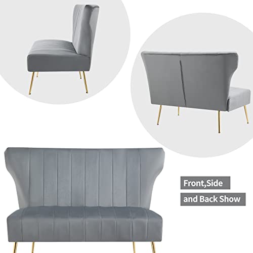 50'' Velvet Armless Loveseat Sofa with Golden Metal Legs, Black Y387226