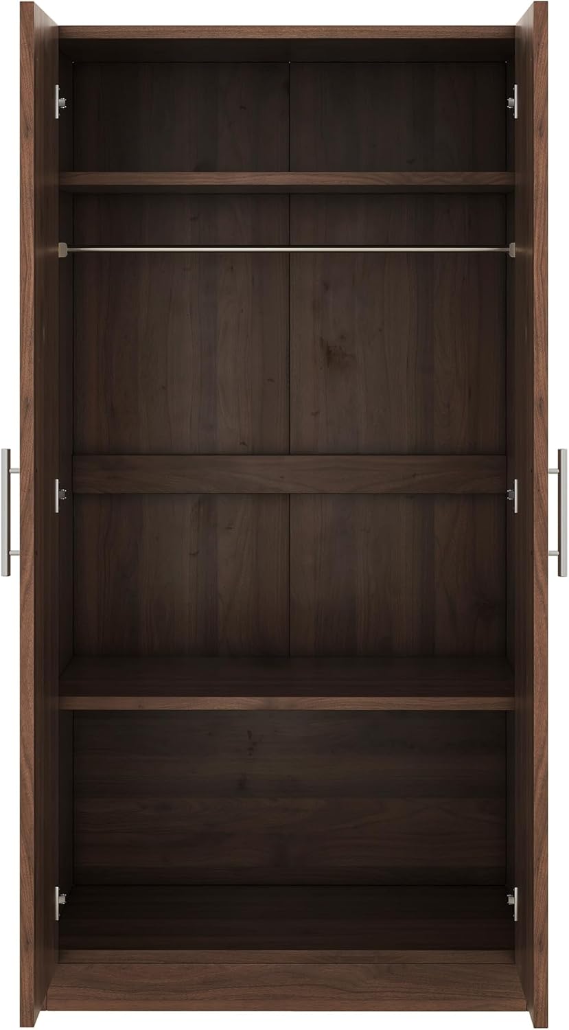 2-Door Wooden Wardrobe Armoire with Shelves and Hanging Rod, Brown W24352