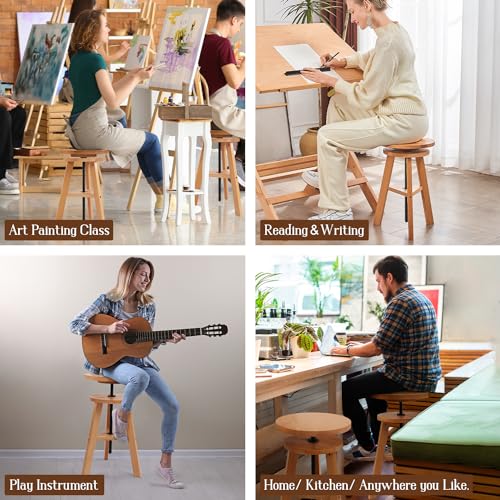 Height Adjustable Solid Beech Wood Artist Stool, Swivel Drafting Stool for Studio T51822