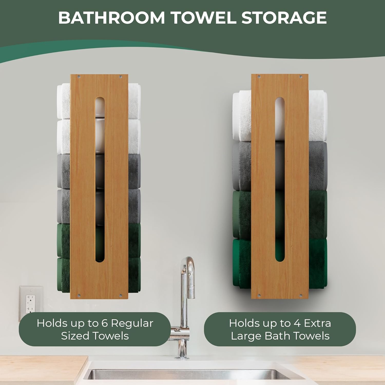 Wooden Bamboo Towel Rack Wall Mounted for Bathroom D4272