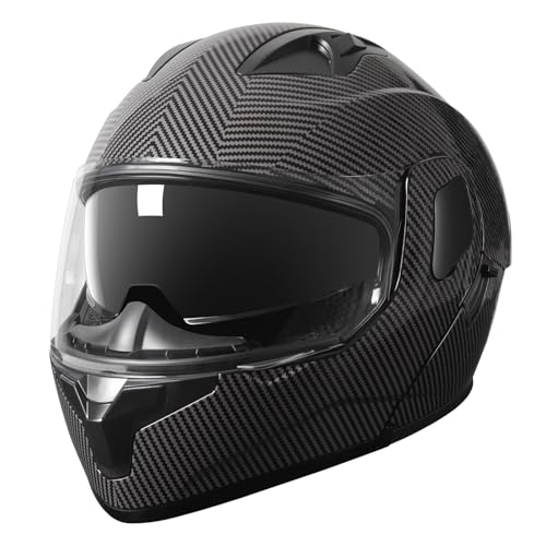 SPARK DOT Modular Flip-Up Dual Visor Motorcycle Helmet (Bright Black, Small) W8778