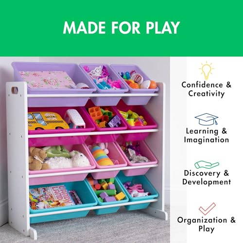 Humble Crew Kids Toy Storage Organizer with 12 Plastic Bins, Grey/White O74556
