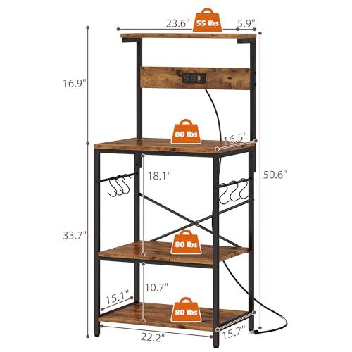 SUPERJARE Kitchen Bakers Rack with Power Outlet, Coffee Bar Table, Rustic Brown W637