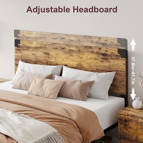 GAOMON Full Bed Frame with Wood Headboard, Metal Frame, Under Bed Storage, Rustic Brown Z50658