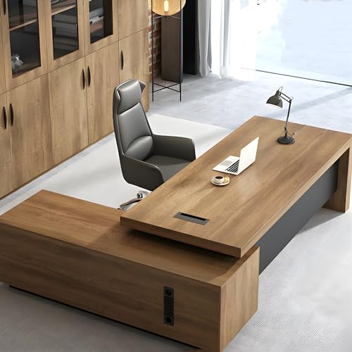 Rustic L Shape Executive Desk for Office, Farmhouse L shaped Wood Office Desk, Engineered Wood Working Table Computer Desk for Home Office - 63" L x 31.5" W x 29.5" H