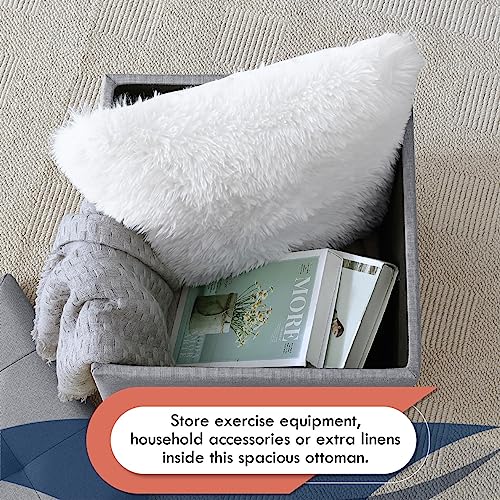 Ornavo Home Linen Tufted Square Storage Ottoman with Lift Off Lid, Gray R949215