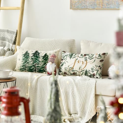 AVOIN colorlife Merry Christmas Trees Snowflake Throw Pillow Covers 18 x 18 Inch Set of 4 R125029