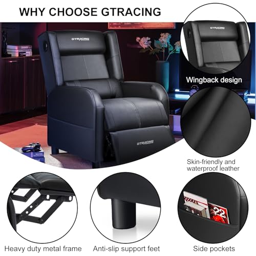 GTRACING Gaming Recliner Chair with Bluetooth Speakers, Black U6519
