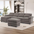 OUYESSIR 114" U Shape Sectional Sofa Cloud Couch for Living Room, Upholstery Comfy Modular Sofa, 4 Seat Chenille L-Shaped Sleeper Sofa with Chaise Lounge, Ottoman & Pillows,Beige White