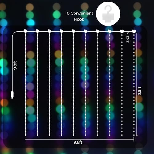 Fairy Curtain Lights - 16-Color Changing String Lights with Remote R5187