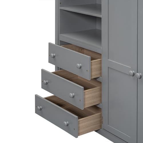 Harper & Bright Designs Full Size Loft Bed with Wardrobe and Desk, Solid Wood, White M8159