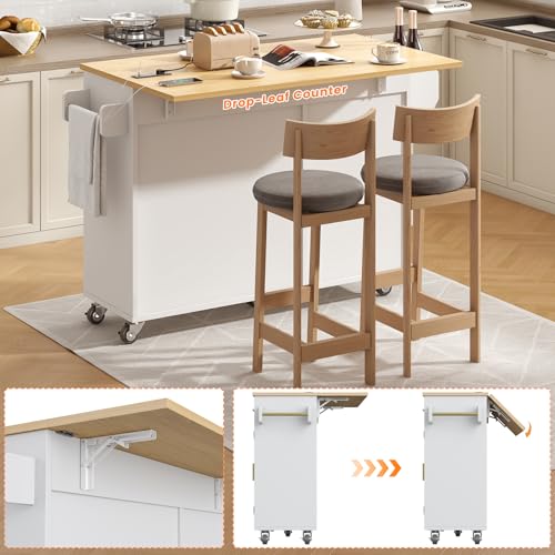51.8" Kitchen Island Cart with Trash Can Storage and Power Outlet K195612