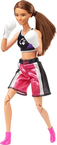 Barbie Careers Fashion Doll & Accessories, Made to Move Brunette Boxer J549