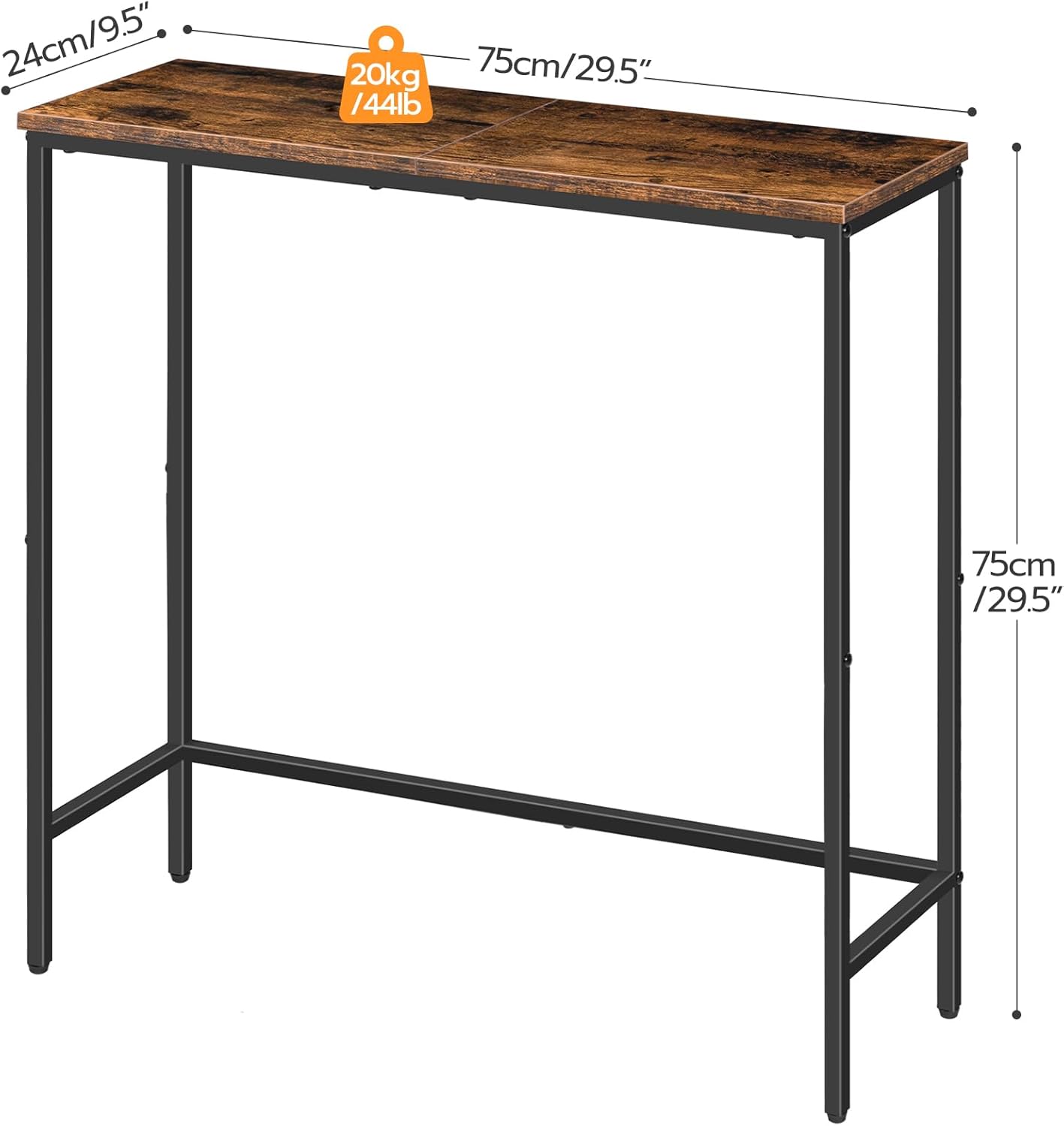 HOOBRO Narrow Console Table with 2 Fabric Drawers, Rustic Brown and Black X947644