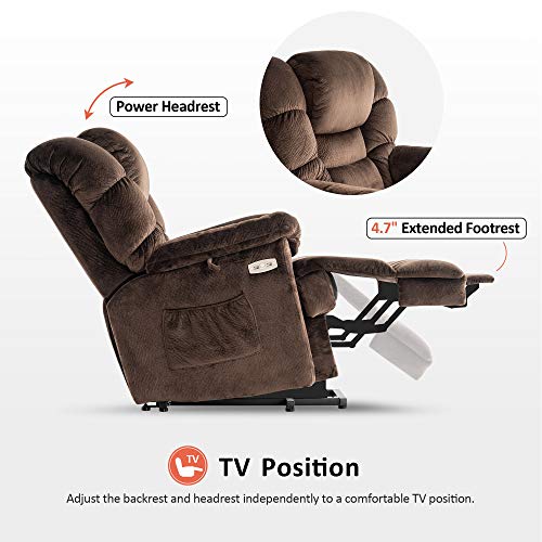 MCombo Triple Motor Power Lift Recliner Chair Sofa with Adjustable Headrest, Fabric, Brown T835565
