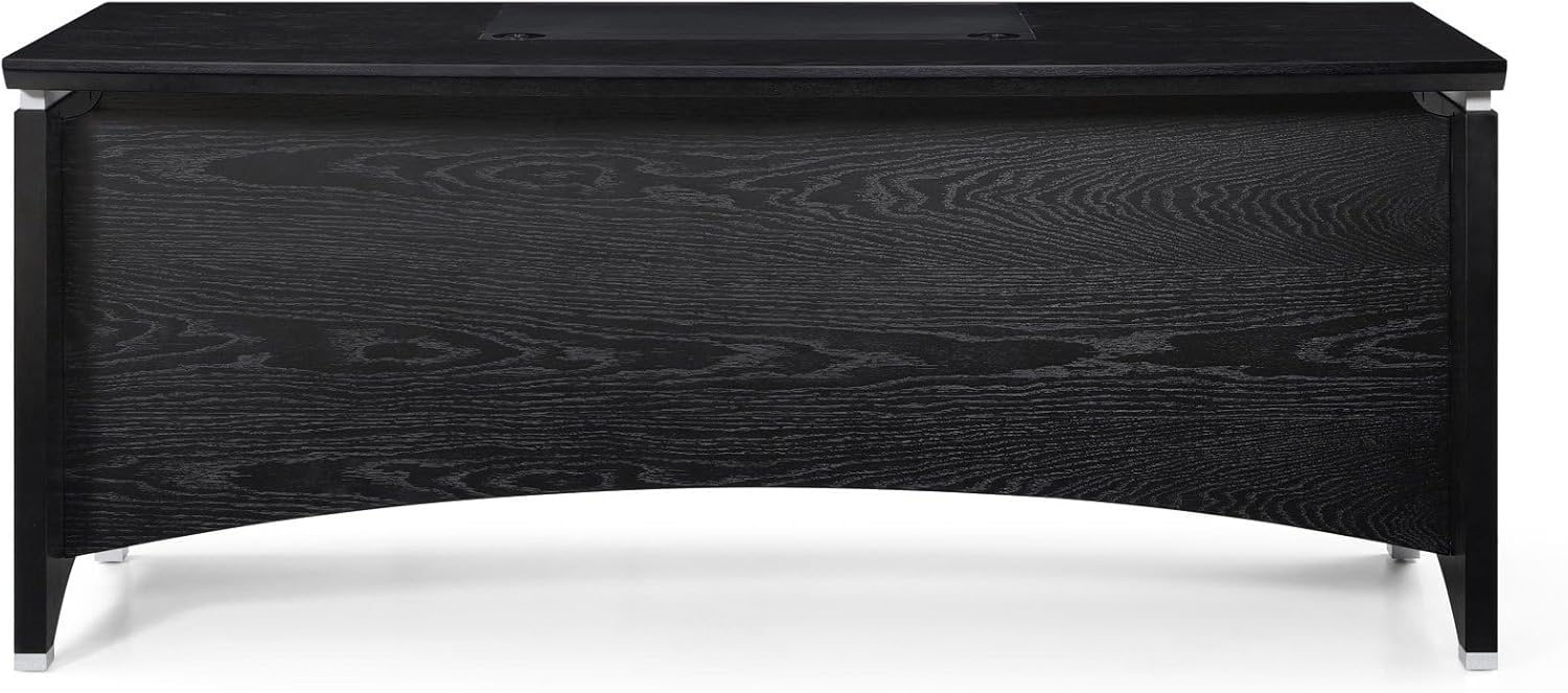 ZURI Modern Washington Black Oak Wood Desk with Leather Writing Pad C69776