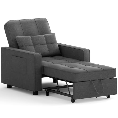 Flamaker Sofa Bed 3-in-1 Adjustable Couch Bed with Modern Linen Fabric, Dark Grey X725