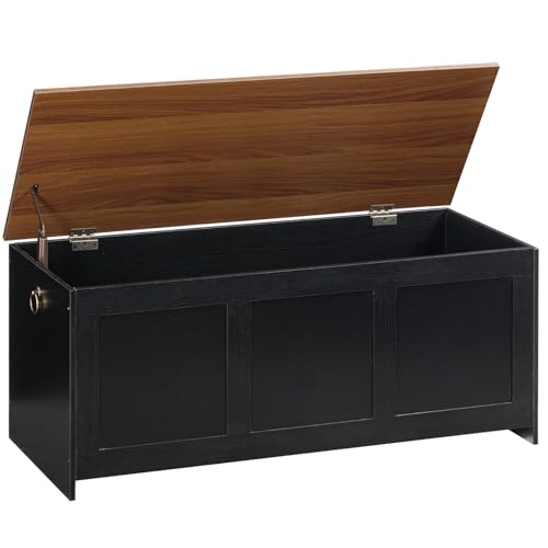 HOOBRO Storage Bench, 39.3" Retro Wooden Chest with Lift Top, White and Walnut C2921